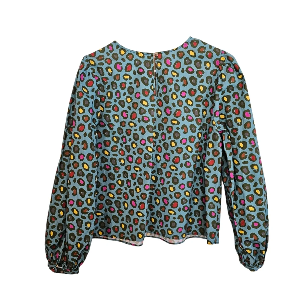 Farm Rio Hanya Puff Sleeve Multicolored Animal Print Blouse